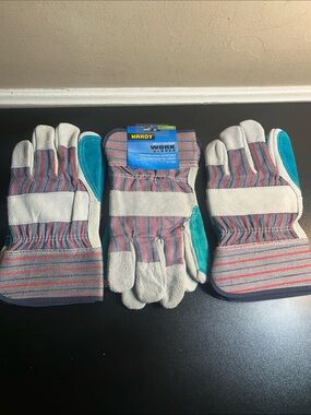 Hardy Heavy-Duty Work Gloves - Split Leather Three New Gloves Size Large.